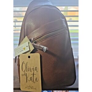 Olivia and Kate Mini Backpack Brown Vegan Leather Sling Bag New with Tags